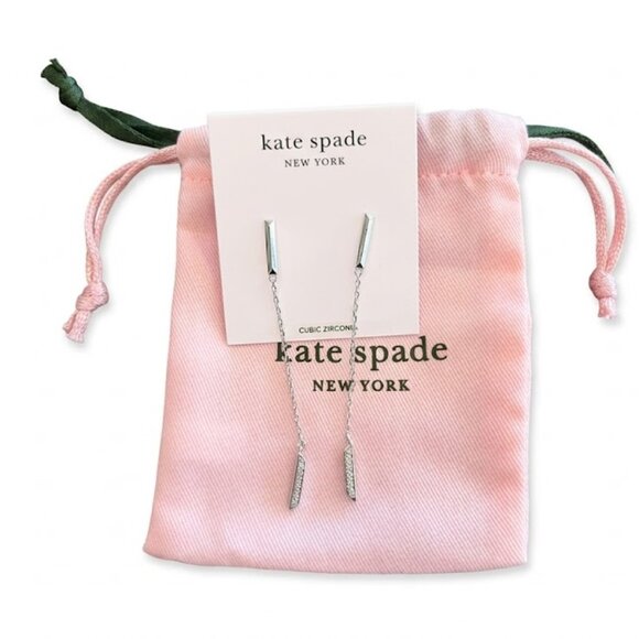 NWT Kate Spade "Raise the Bar" Pavé Earrings | Silver Tone & Cubic Zirconia - Picture 4 of 4
